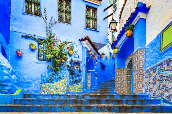 Photography Chefchaouen, Morocco. Blue staircase and wall, emicristea