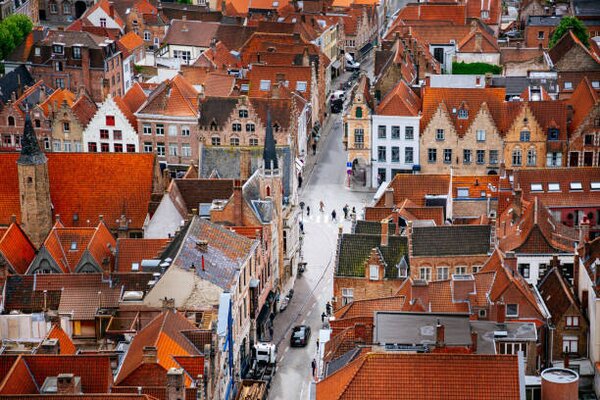 Photography Bruges from above with Red Roofs., Andrey Danilovich