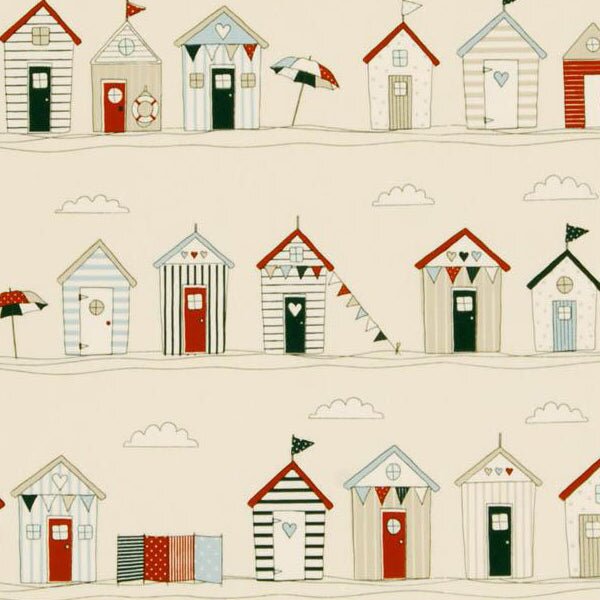 Beach Huts Fabric Blue