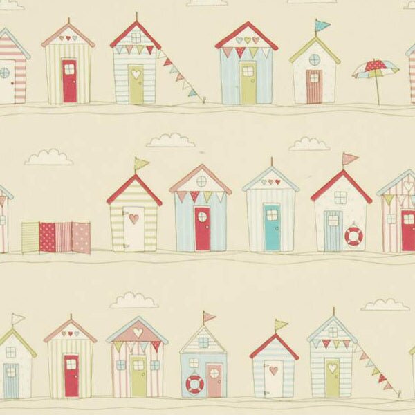 Beach Huts PVC Fabric Pink