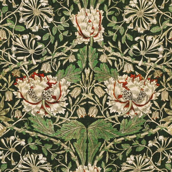 William Morris Honey Suckle Printed Cotton Fabric Green