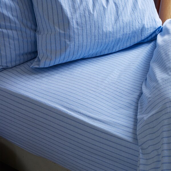 Piglet Pale Blue Favourite Shirt Stripe Cotton Fitted Sheet Size Super King