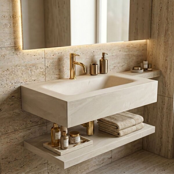 Wall-Mounted Washbasin with Shelf Rea Apollo Gran Cloud Sky 80