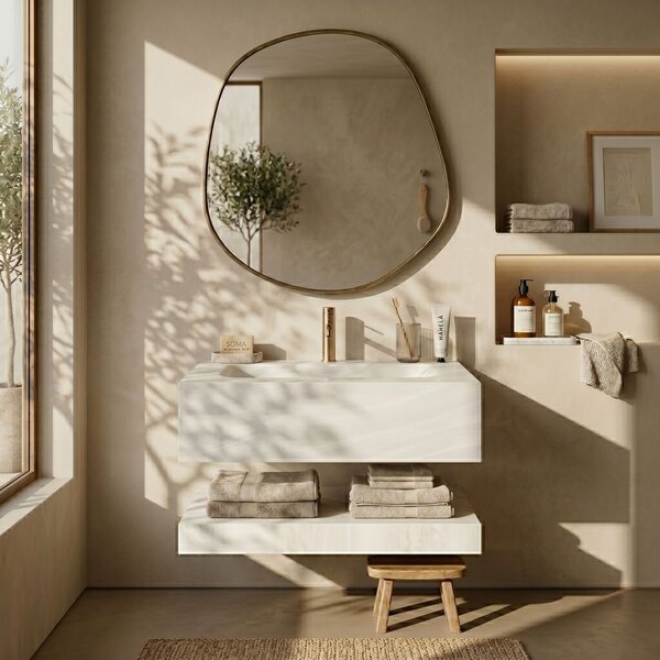 Wall-Mounted Washbasin with Shelf Rea Apollo Gran Cloud Sky 70