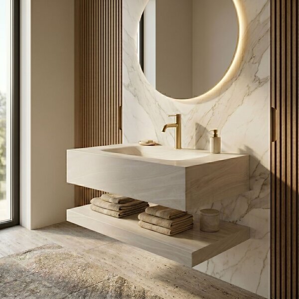 Wall-Mounted Washbasin with Shelf Rea Apollo Gran Cloud Sky 70