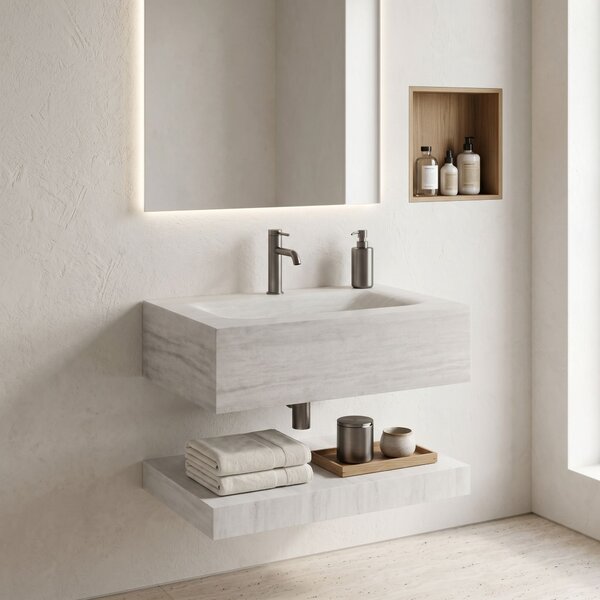 Wall-hung washbasin with a shelf Rea Apollo Muralto Roma 70