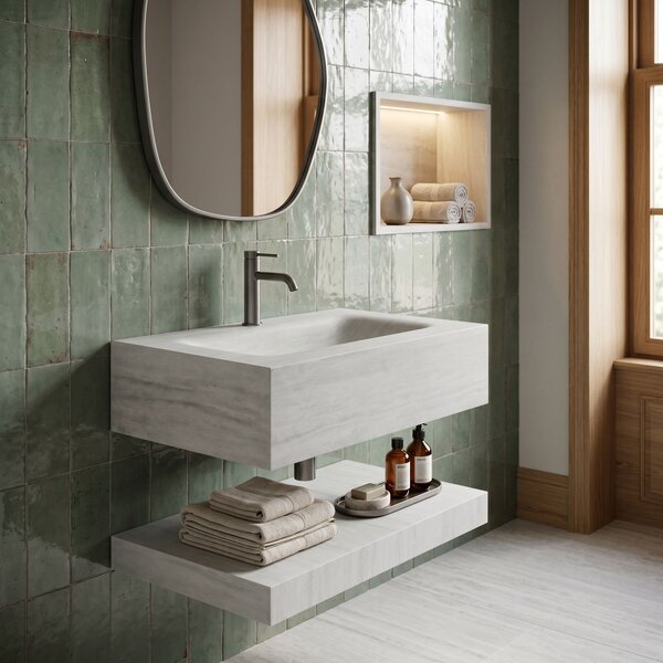 Wall-hung washbasin with a shelf Rea Apollo Muralto Roma 70