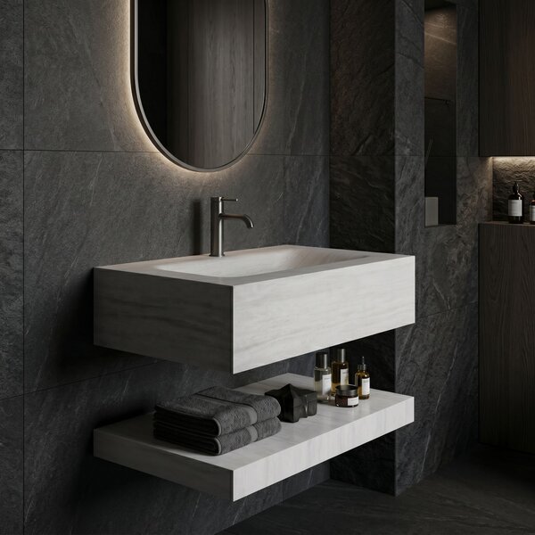 Wall-hung washbasin with a shelf Rea Apollo Muralto Roma 70
