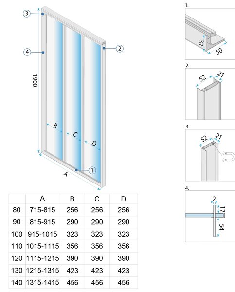 Shower doors Rea Alex 90 Gold Brush