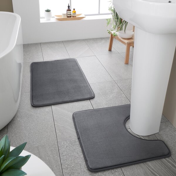 Catherine Lansfield Anti Bacterial Memory Foam Bath Mat and Pedestal Mat Charcoal