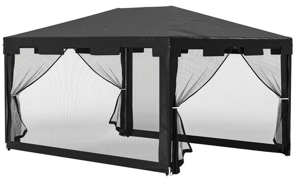 Outsunny Waterproof 4 x 3 m Party Tent Wedding Gazebo Outdoor Waterproof PE Canopy Shade with Panel Aosom UK