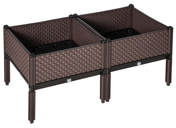 Outsunny 50cm x 50cm x 46.5cm Set of 2 Garden Raised Bed, Elevated Planter Box, Flower Vegetables Planting Container, Self-Watering Design Aosom UK