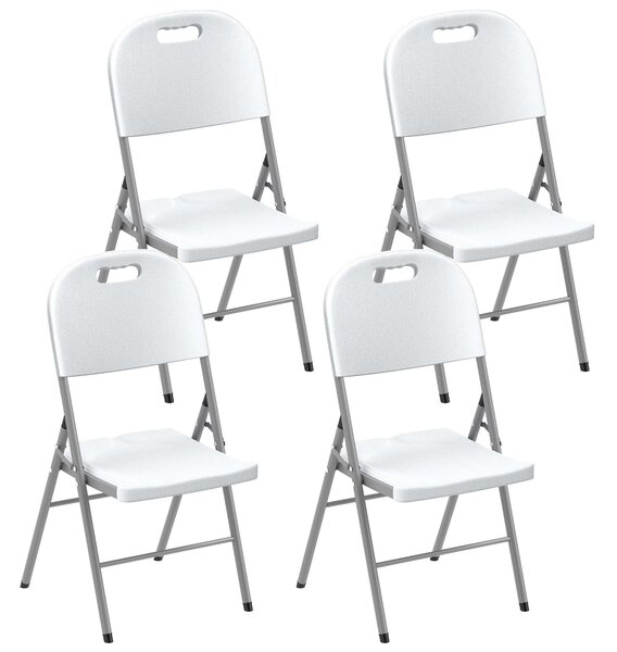 Outsunny Folding Chair Set of 4 with Steel Frame, Outdoor Chair Set with HDPE Backrest, Seat and Handles for Mobility Patio Deck Balcony, White