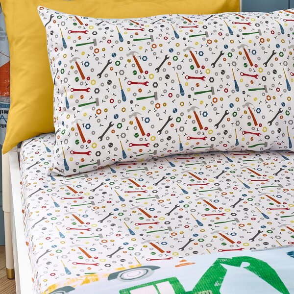 Catherine Lansfield Digger Dreams Bed Linen Fitted Sheet Blue