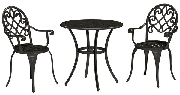 Outsunny 3 Piece Patio Bistro Set for 2, Outdoor Aluminium Garden Table and Chairs with Adjustable Footpads for Balcony, Garden and Patio, Black