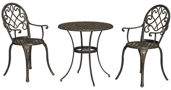 Outsunny 3 Piece Patio Bistro Set for 2, Outdoor Aluminium Garden Table and Chairs with Adjustable Footpads for Balcony, Garden and Patio, Bronze Tone