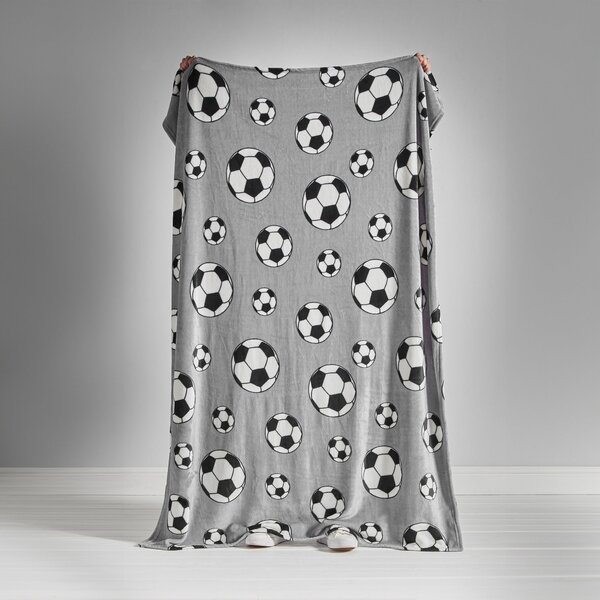 Catherine Lansfield Football 130cm x 170cm Fleece Throw Grey