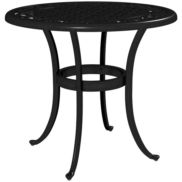 Outsunny 60cm Round Garden Table, Outdoor Hollow Top Design Side Table with Cast Aluminium Frame for Patio, Garden, Balcony, Black