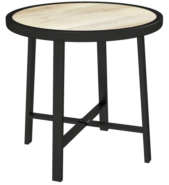 Outsunny Round Small Garden Table, 50.5cm Outdoor Side Table with SPC Tabletop, Metal Frame and Anti-slip Foot Pads for Garden, Balcony, Nature Wood Finish