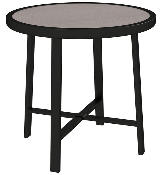 Outsunny Round Small Garden Table, 50.5cm Outdoor Side Table with SPC Tabletop, Metal Frame and Anti-slip Foot Pads for Garden, Balcony, Grey Wood Effect