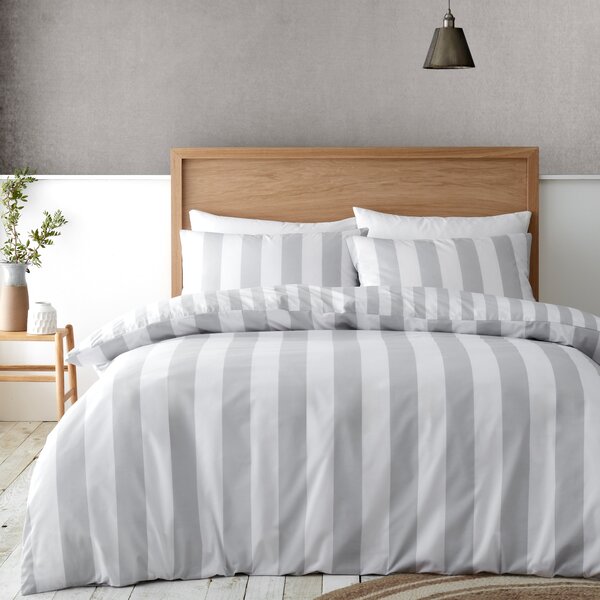 Catherine Lansfield Cove Stripe Duvet Cover Bedding Set Silver