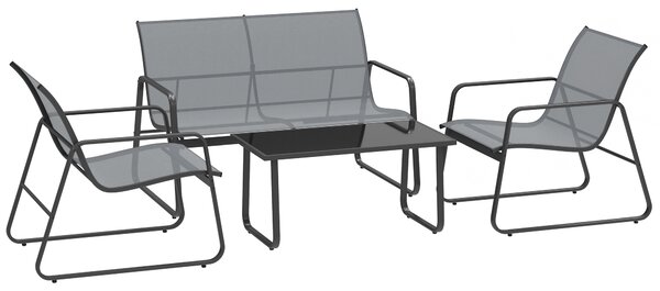 Outsunny 4 Piece Garden Furniture Set Outdoor Patio Sofa Set with Double Chair, Single Chairs and Glass Top Table for Terrace and Balcony, Light Grey