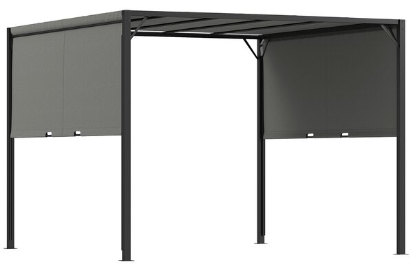 Outsunny 3 X 3 Meters Pergola with Retractable Roof, Garden Gazebo with Adjustable Sun Shade Canopy and Steel Frame, Charcoal Grey