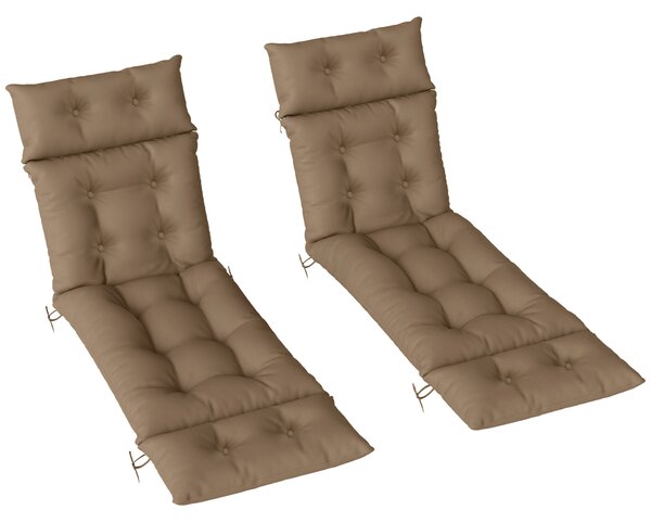 Outsunny Sun Lounger Cushions Only, 190x56x10cm Garden Lounge Chair Cushions Set of 2, UPF20+ 220gsm Fabric, Thick Sunbed Replacement Cushions with 6 Ties, Khaki