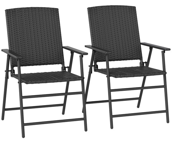 Outsunny Set of Two Folding Rattan Seat Chairs - Black
