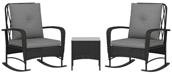 Outsunny Three-Piece Rocking Chair Rattan Bistro Set - Black