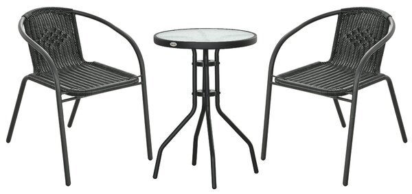 Outsunny 3 Pieces Rattan Bistro Set - Black