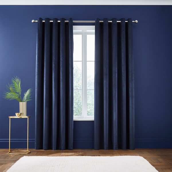 Catherine Lansfield Kingsley Matt Velvet Ready Made Eyelet Curtains 66 x 90 Navy