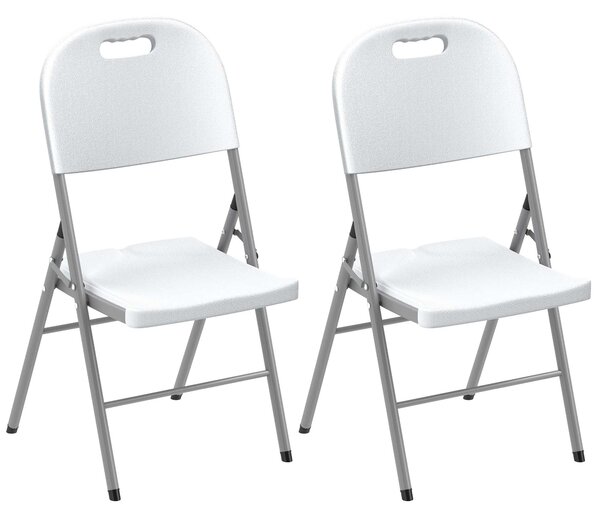 Outsunny Folding Chair Set of 2 with Steel Frame, Outdoor Chair Set with HDPE Backrest, Seat and Handles for Mobility Patio Deck Balcony, White