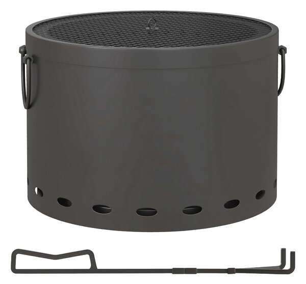 Outsunny Smokeless Fire Pit, 38cm Portable Wood Burning Firepit with Spark Screen and Poker for Garden Patio Picnic, Dark Grey