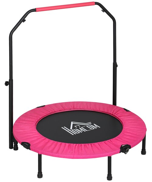 HOMCOM 40" Foldable Mini Fitness Trampoline, with Adjustable Foam Handle, Pink