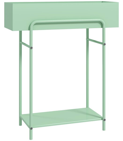 Outsunny 2 Tier Plant Stand, Metal Plant Rack Shelf with Drain Holes, Floor-standing Flower Pot Stand for Indoor Outdoor, Green