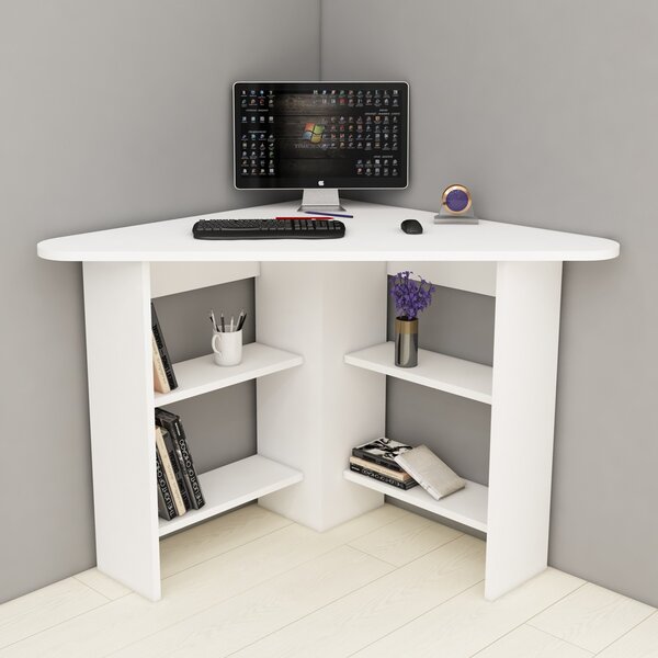 Corviano Wooden Corner Computer Desk With 4 Shelves In White