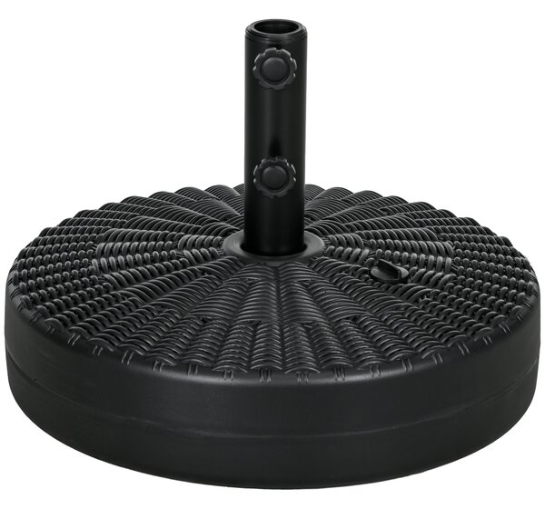 Outsunny 29kg Round Umbrella Parasol Base with Rattan Effect, Plastic Umbrella Stand for Outdoor Patio Umbrella, Black Aosom UK