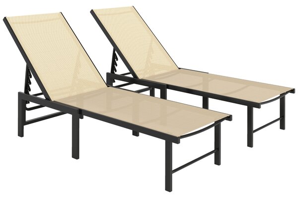 Outsunny Set of Two Reclining Sun Loungers - Khaki