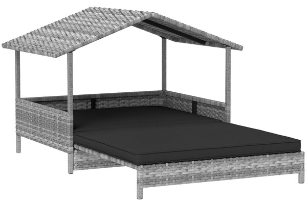 PawHut Extendable Elevated Dog Bed, Rattan Dog House, with Water-Resistant Roof, Removable Cushion, Charcoal Grey