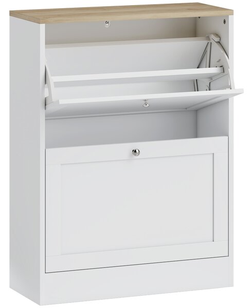 HOMCOM Narrow Shoe Cabinet with 2 Flip Drawers and Adjustable Shelves - White