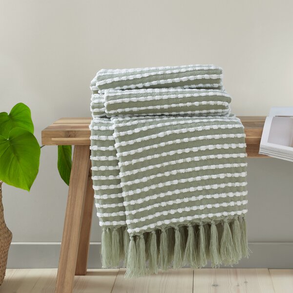 Catherine Lansfield Stab Stitch 125cm x 150cm Tassel Throw Green