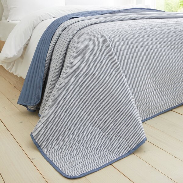 Catherine Lansfield Stripe 220cm x 230cm Reversible Bedspread Blue
