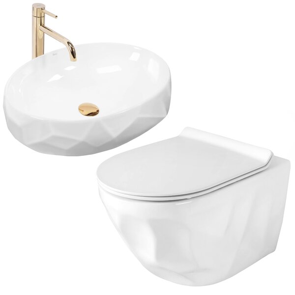 Set Wall-hung toilet bowl REA Gustavo Rimless + Countertop washbasin Maya