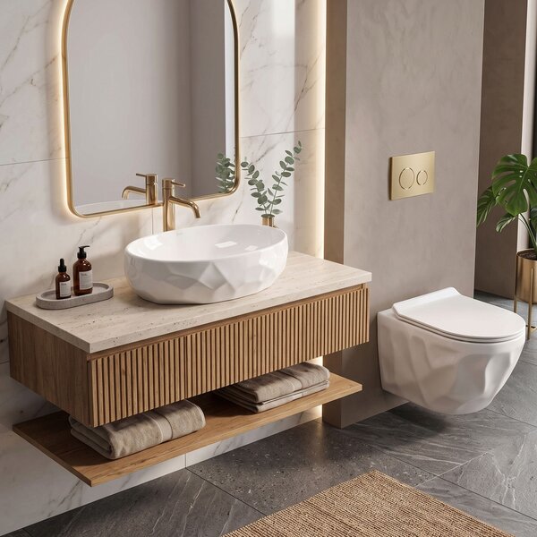Set Wall-hung toilet bowl REA Gustavo Rimless + Countertop washbasin Maya