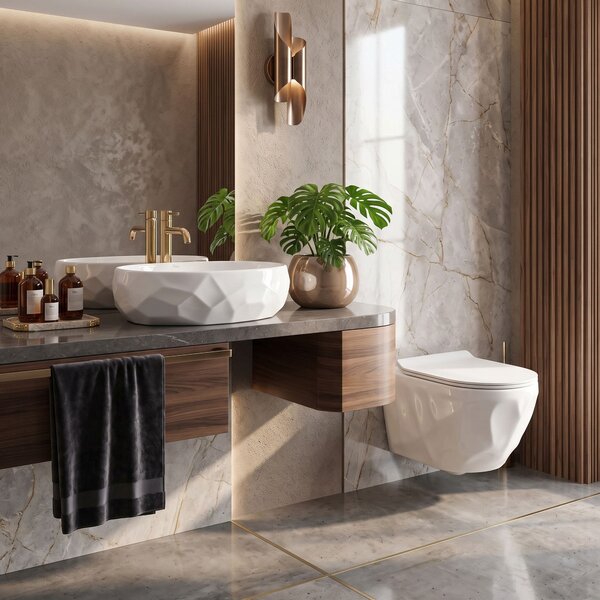 Set Wall-hung toilet bowl REA Gustavo Rimless + Countertop washbasin Maya