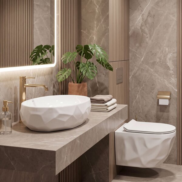 Set Wall-hung toilet bowl REA Gustavo Rimless + Countertop washbasin Maya