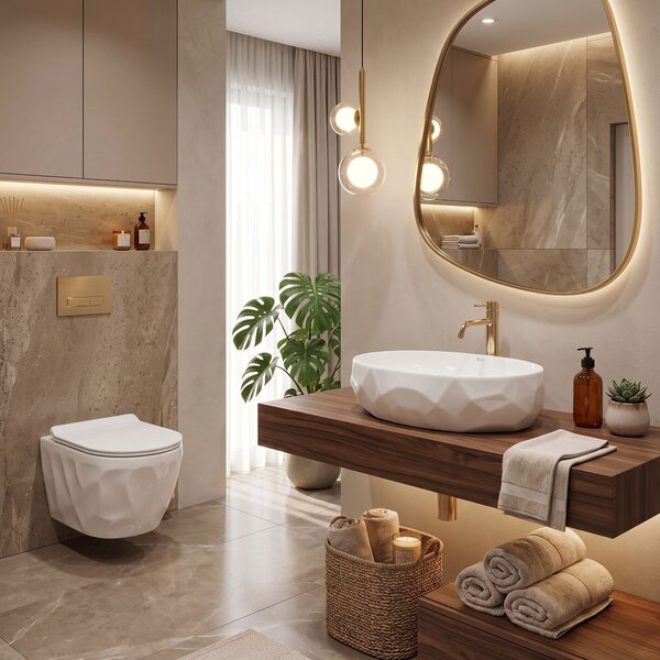 Set Wall-hung toilet bowl REA Gustavo Rimless + Countertop washbasin Maya