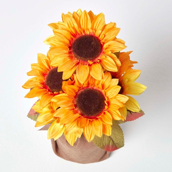 Yellow and Golden Artificial Sunflower Arrangement in Burlap Pot