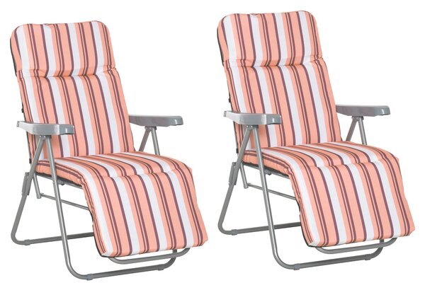 Outsunny Set of 2 Garden Sun Lounger Outdoor Reclining Seat Cushioned Seat Foldable Adjustable Recliner Orange and White